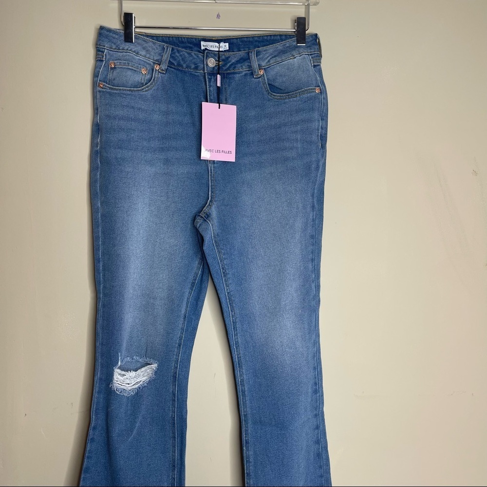 Avec Les Filles Distressed High Rise Cropped Straight